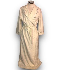 Vintage HTF 70s Cream Vassarette Velour Robe Housecoat Belted Navy Blue Piping L